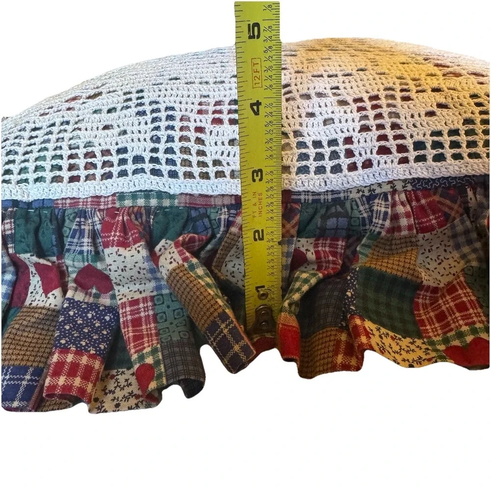 Vintage Handmade Crochet Ruffle Pillow Pair Blue‎ & Patchwork Country Cottage